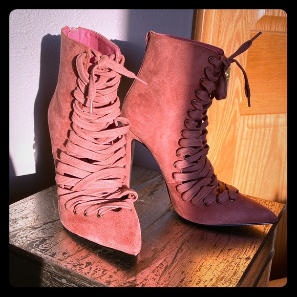 Privileged Shoes - Privileged. Pink, Suede, Lace Up, Heels.